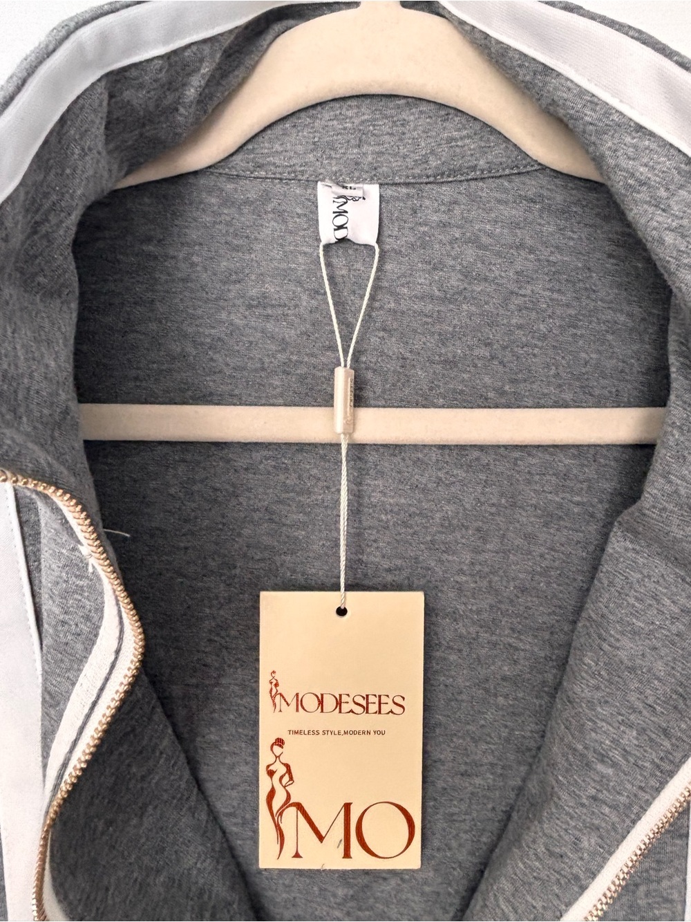 NWT Modesees Women's Dress Stretchy Knit Zip Polo Collar Maxi Polo Gray Stripes - Picture 5 of 9